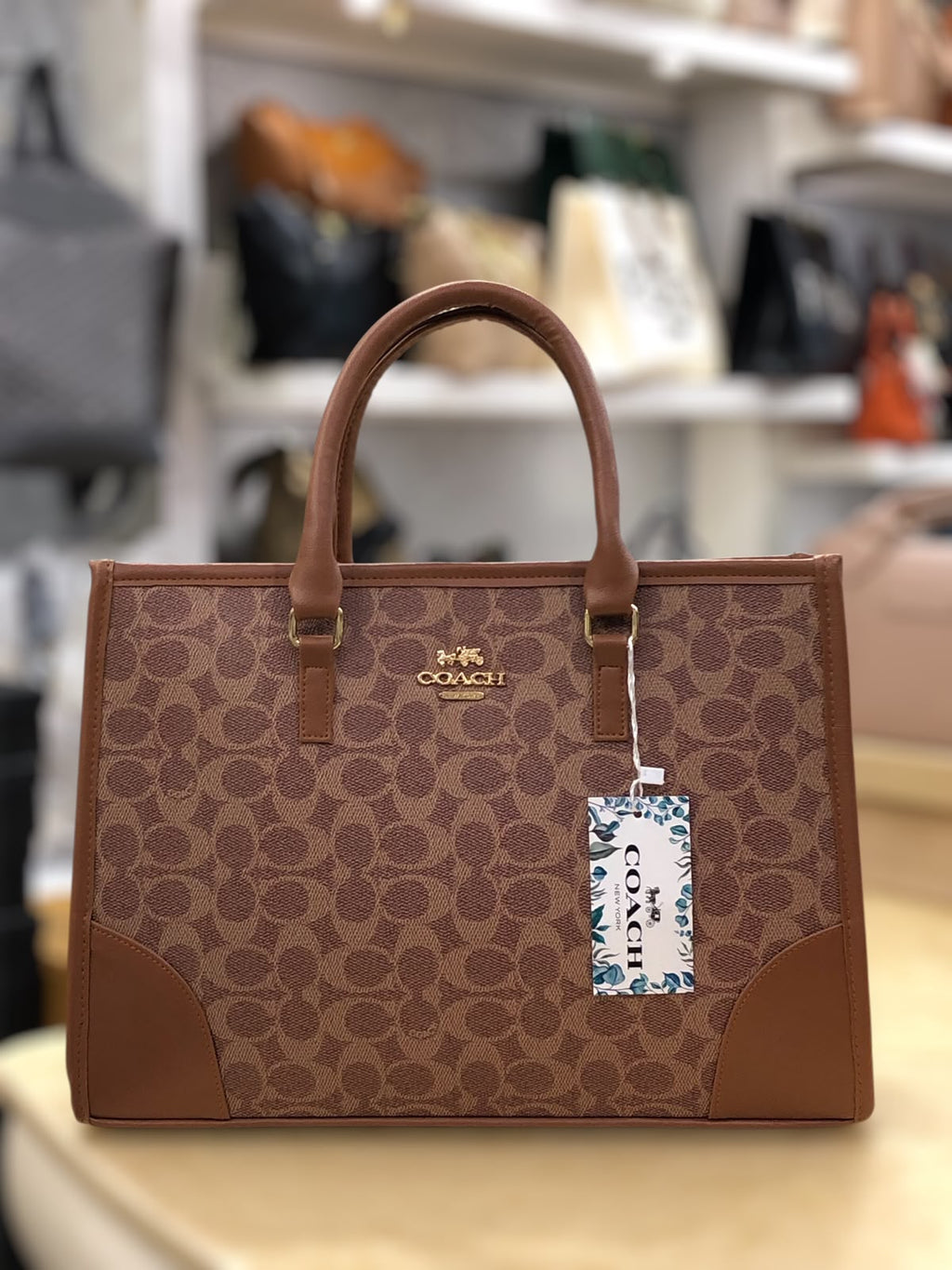 Coach Signature Print Tote Bag for Women with Double Top Handles and Spacious Everyday Carry Design