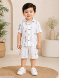 2 Pcs Boy's Cotton Lawn Printed Shirt And Shorts Set