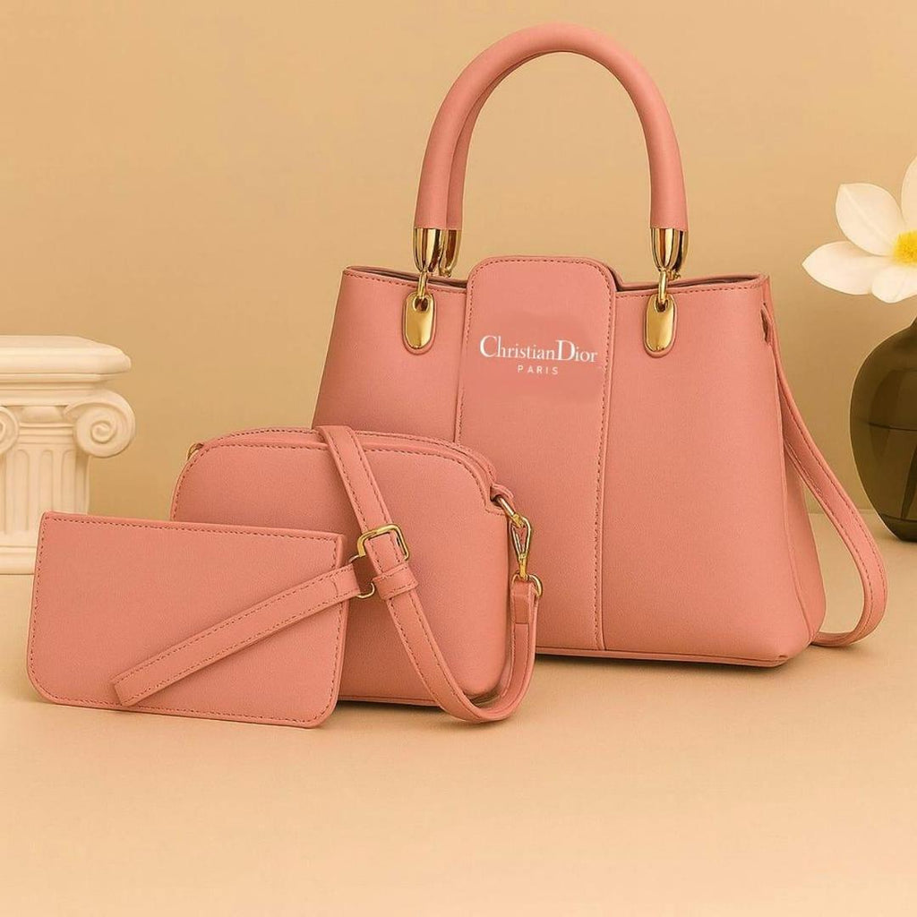 Pink Women's 3-Piece PU Leather Handbag Set