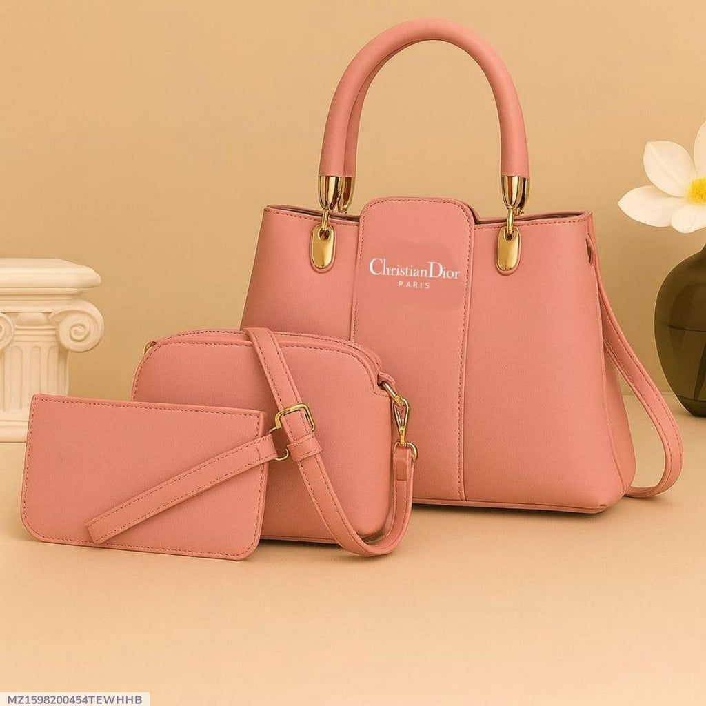 Pink Women's 3-Piece PU Leather Handbag Set