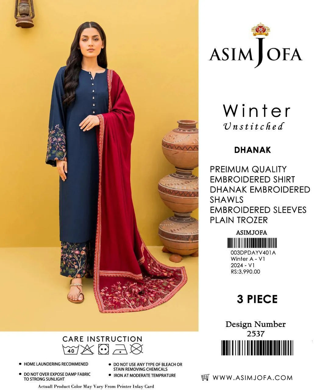 Unstitched 3-Piece Dhanak Suit Blue Embroidered